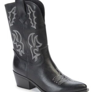 Indigo Black Embroidered Heeled Boots